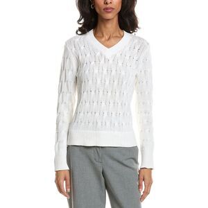 Forte Womens  Stonewash Cable V-Neck Sweater, White